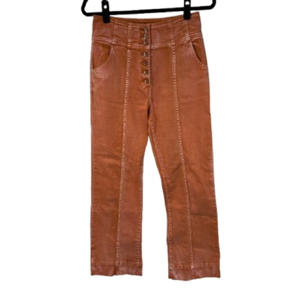 Ulla Johnson Rust Orange Acid Wash Ellis Button Up High Waist Jeans Sz 4